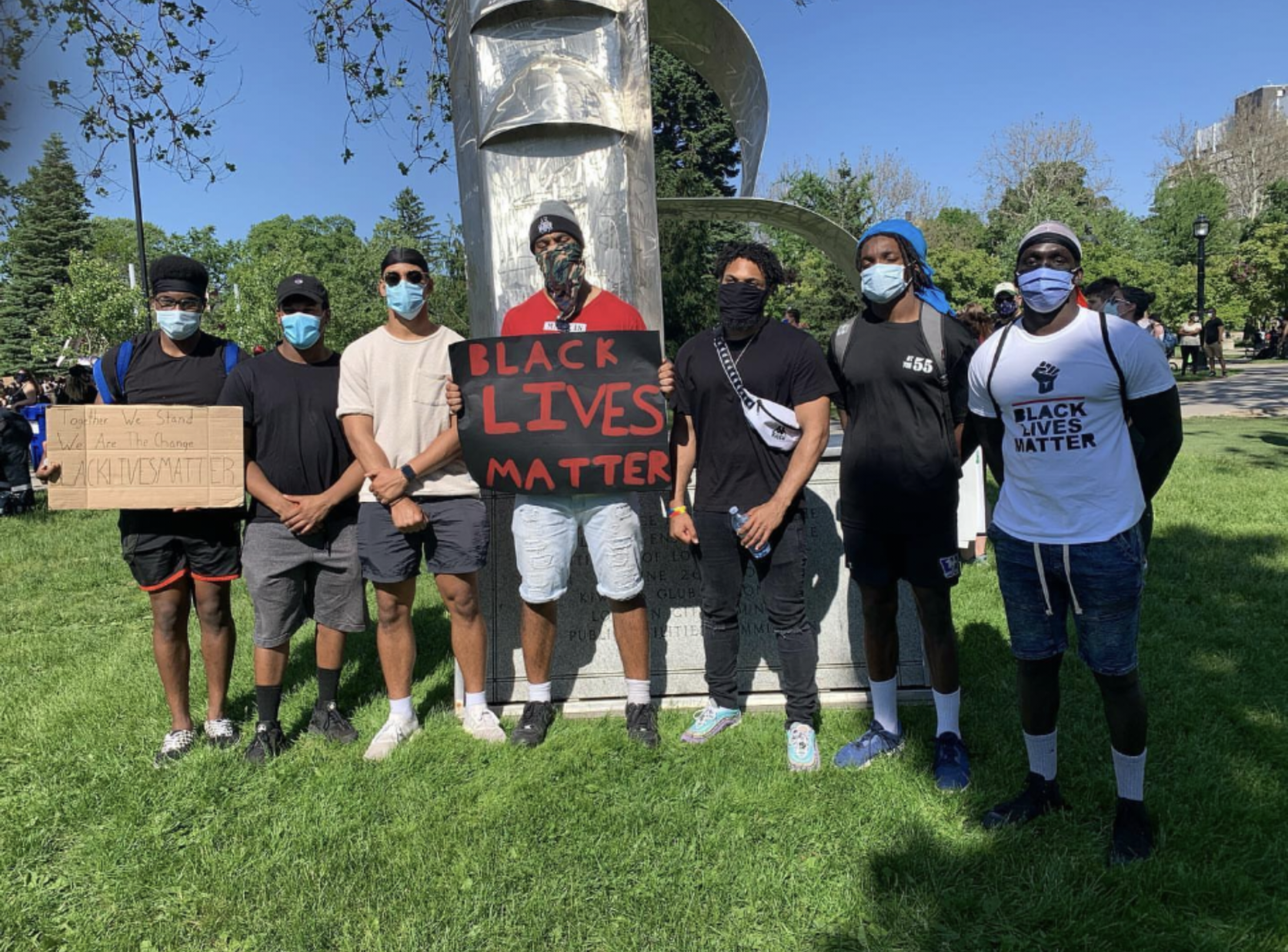 Football team at London protest